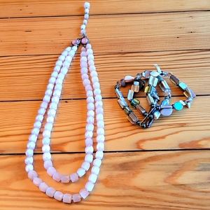 Vintage string tied necklace and elastic bracelet